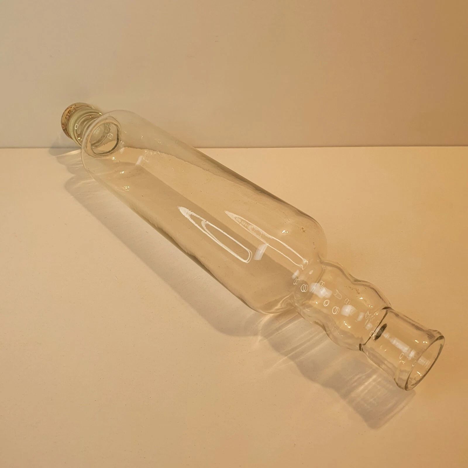 Vintage Clear Pyrex Glass Rolling Pin, Shaped Handles 17" Long