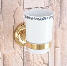 Polished Gold Bathroom Wall Mounted Single Ceramic Cup Toothbrush Holders Qba590
