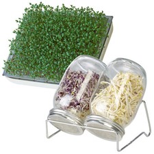 2er-Set Keimgläser mit Doppelständer, Kressesieb, Auffangschale, je 1l