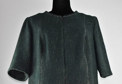 Akris Punto Sz 14 Green White Speckled Sheath Dress Short Sleeve Front Zip  Lined | eBay