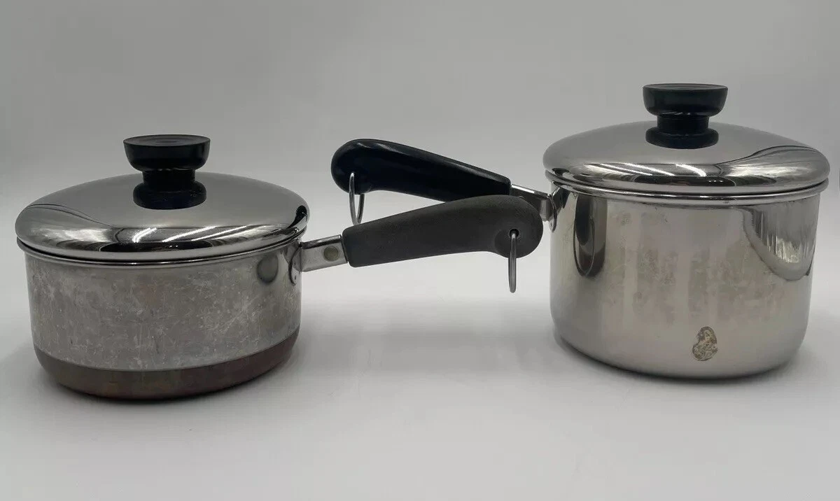Vintage Revere Ware 1801 USA Set of 2 Pots w/ Lids 1 and 1.5 Qt