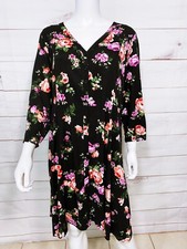 Torrid Womens Shirt Dress Size 1 Black Floral V-Neck Button Up Long Sleeve