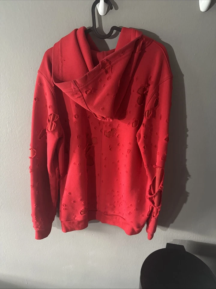 Moletom com capuz GIVENCHY vermelho desgastado tamanho adulto marca designer médio - Imagem 2 de 2