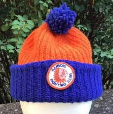 Vintage Illinois Fighting Illini Patch Beanie Hat Football Winter RARE