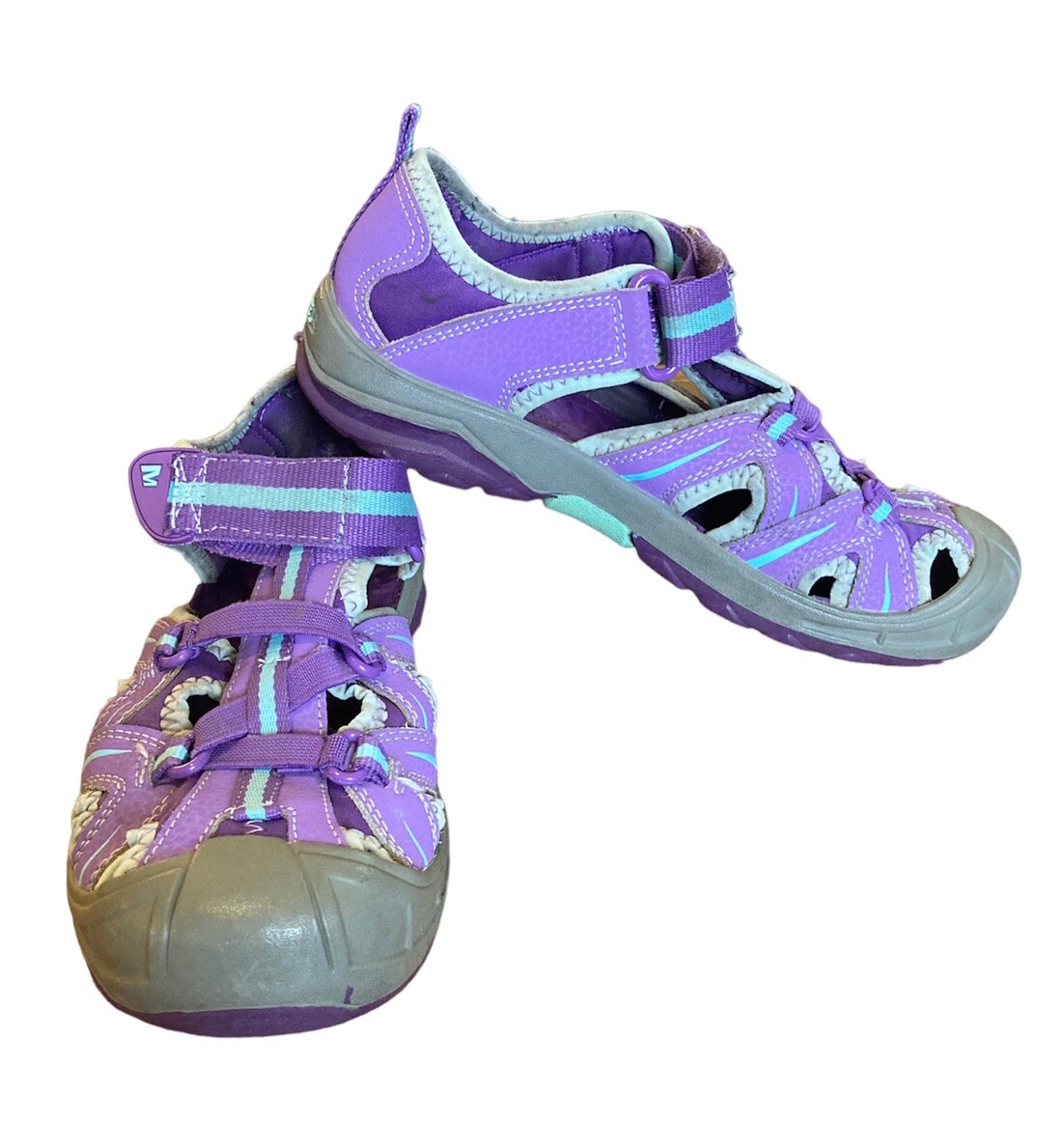 Sandali da escursionista Merrell per ragazzi taglia 4M idroimpermeabili viola blu punta chiusa campo