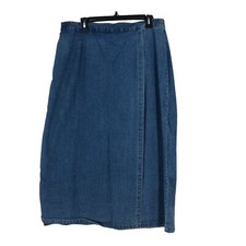 Vintage 1990s Route66 Denim, Blue Jean Skirt, modest, Faux Wrap, Elastic SZ 18W