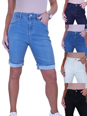 Damen hoch geschnittene Bermuda Denim Shorts mit umgeschlagenem Bündchen Sommerkleidung 10-22
