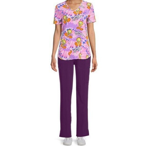 Scrubstar Looney Tunes Tweety Bird Pink Tie Dye Scrub Top NWT Free shipping! - Picture 3 of 5