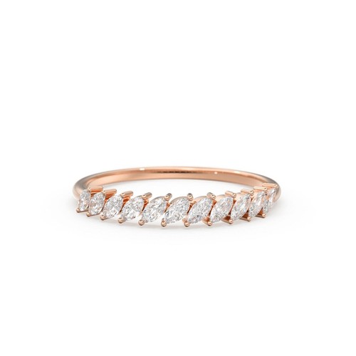 0.40 TDW 14k Gold Marquise Diamond Ring Quarter Eternity Wedding Band - Picture 8 of 8