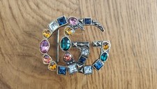 LARGE GUCCI ROUND LOGO BUCKLE - DOUBLE G WITH CRYSTALS - MULTICOLORED - NEW