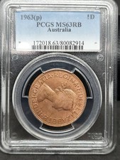 Australia 1963y. PERTH PENNY PCGS Graded MS63 RB