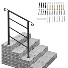Iron Handrail Kit for 1-5 Steps Stair Rail Railing Outdoor Garden Porch Post UK