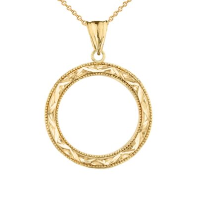 Solid 10k In Yellow Gold Chic Sparkle Cut Circle Of Life Pendant