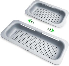 light grey Adjustable Over The Sink Colander Strainer Basket Collapsible Drain R