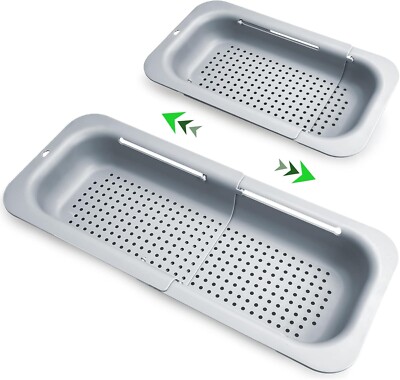light grey Adjustable Over The Sink Colander Strainer Basket Collapsible Drain R