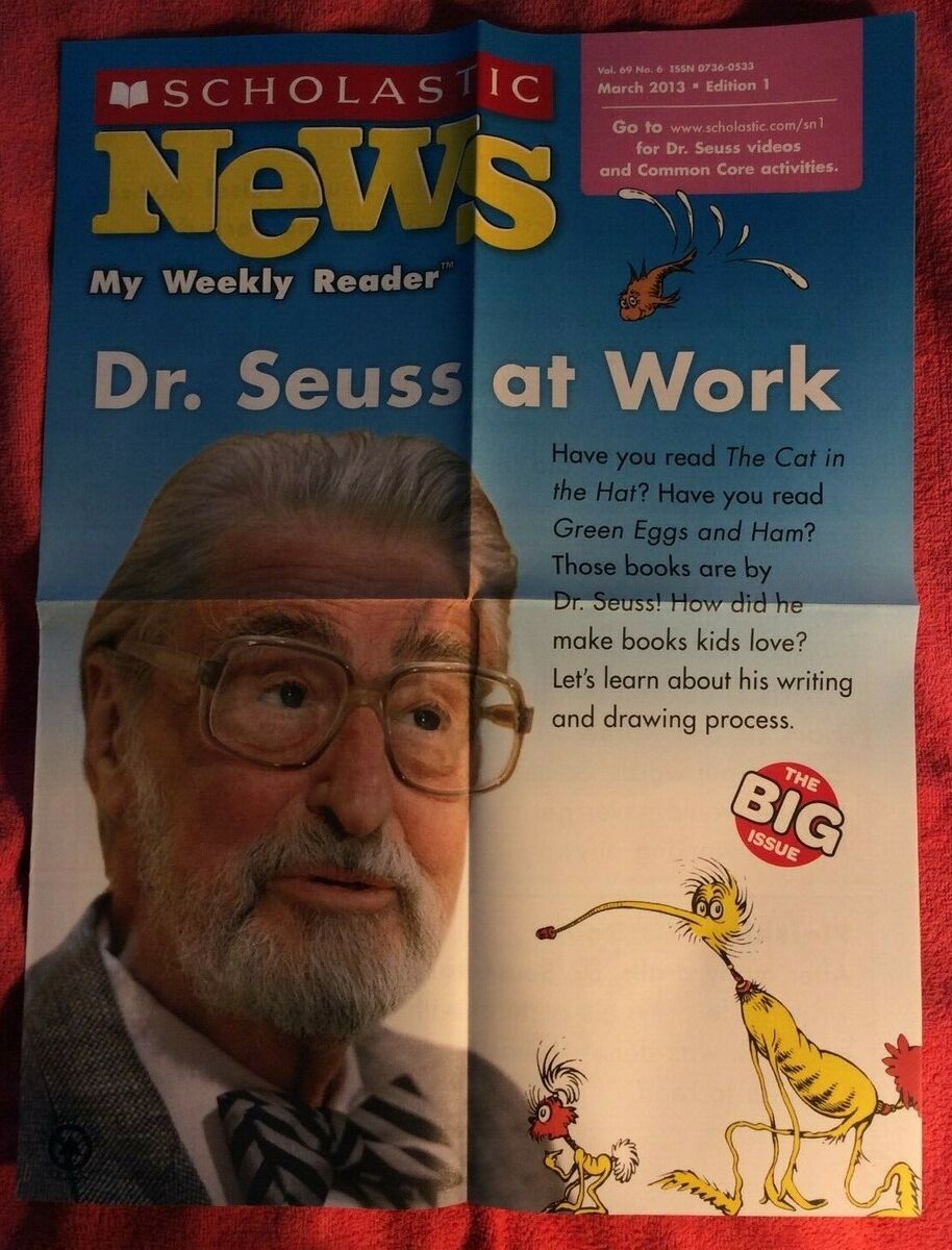 SCHOLASTIC NEWS POSTER MY WEEKLY READER BIG BOOKLET MARCH 2013 GRADE 1 DR  SEUSS