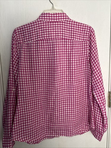 Talbots 100% Linen Button Up Shirt Size Medium Pink/White Gingham Beach EUC - Picture 8 of 11