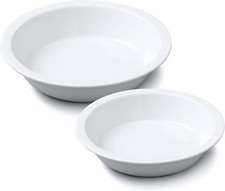 Round Flat Deep Pie Dish, Set of 2, 27cm and 20cm Porcelain Pie Dishes, White
