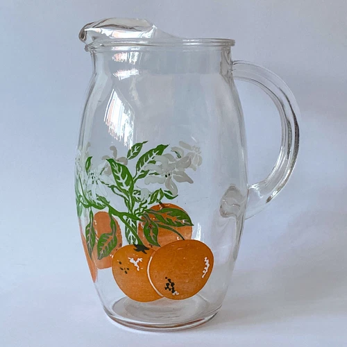Anchor Hocking Vintage Retro Orange Juice Glass Pitcher Ice Lip 7.5” MCM Carafe