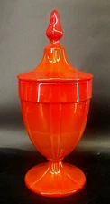 Northwood Colonial Coral Red Slag Glass 1lb Covered Candy Jar 1920s RARE mAAK