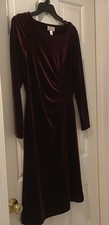 Talbots burgundy velvet long-sleeve midi dress featuring side-ruched detail