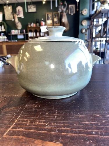 Vintage Frankoma Pottery Bean Pot With lid #4W Prairie Green Casserole