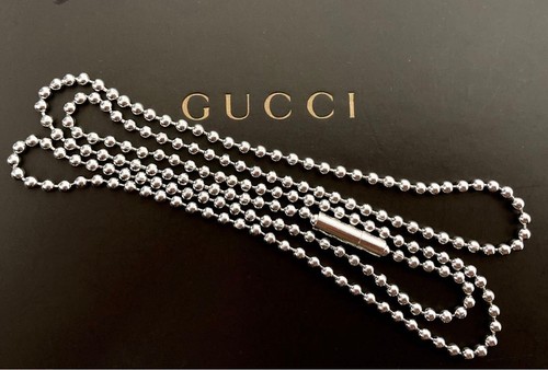 GUCCI Ball Chain Necklace 925 Sterling Silver 23.2in Dog Tag Chain Authentic