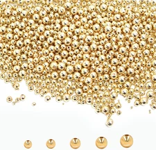 250Pcs 18K Gold Filled Spacer Beads，Round Bracelet Beads,Seamless Smooth Metal B
