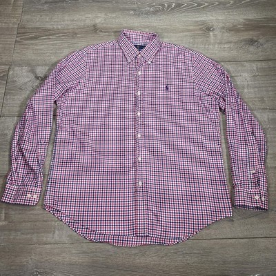 Ralph Lauren Shirt Mens Large Red Blue White Check Button Down Non Iron Classic