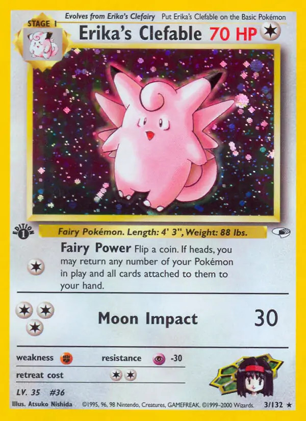 Erika's Clefable - 3/132 - Pokemon Gym Heroes 1st Edition Holo Rare Card WOTC LP