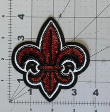 Red Black Gltter Sequin Fleur De Lis Patch 4" Sparkling Iron-On Appplique Cajun