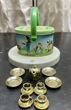 Vintage Miniature Tea Cups Saucers Set, Shackman, Plastic/ Gold, Doll Hose