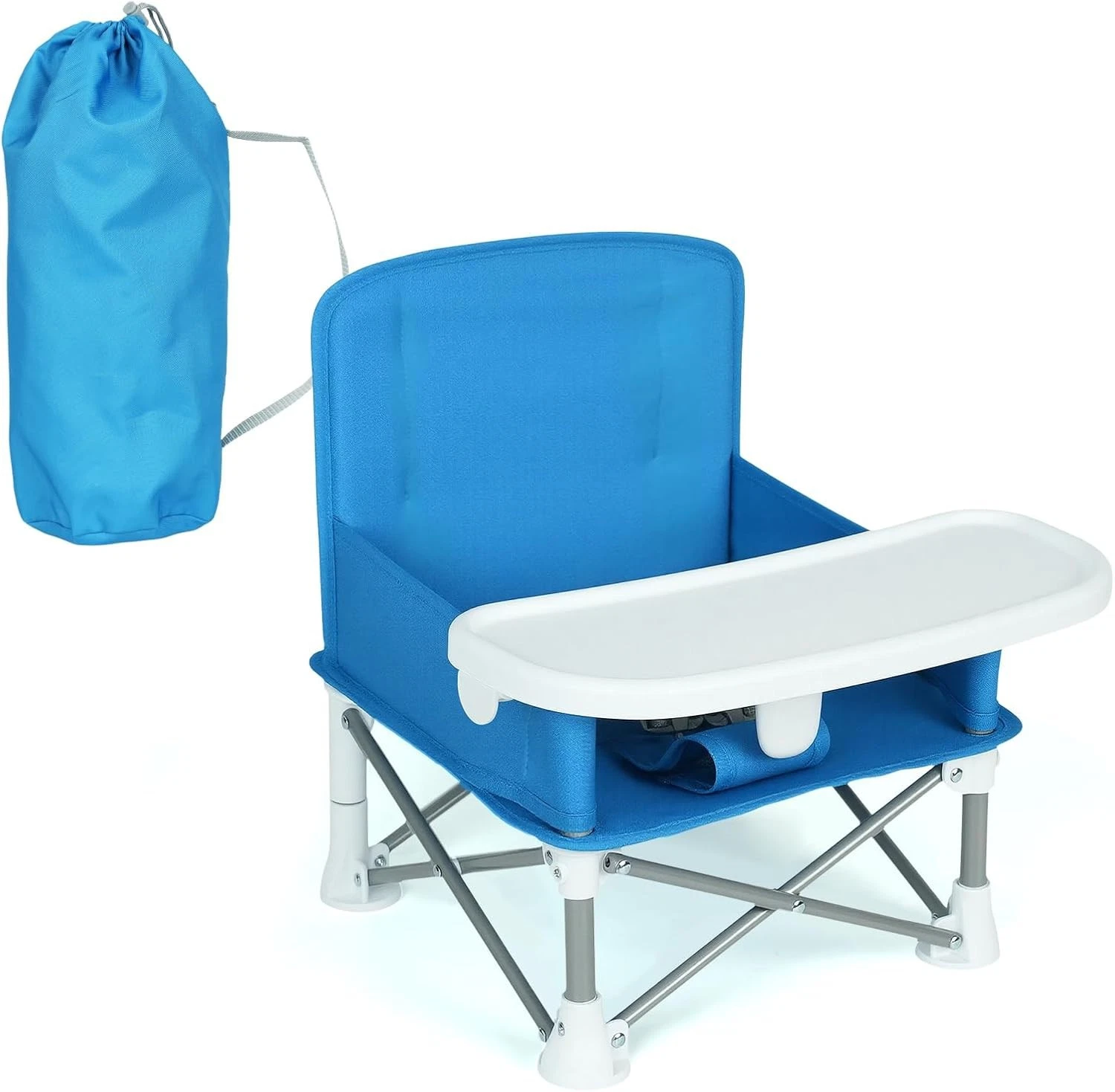 Portable Booster Seat w/ Feeding Tray for Babies Toddler Travel Chair, 6mo - 3yo
