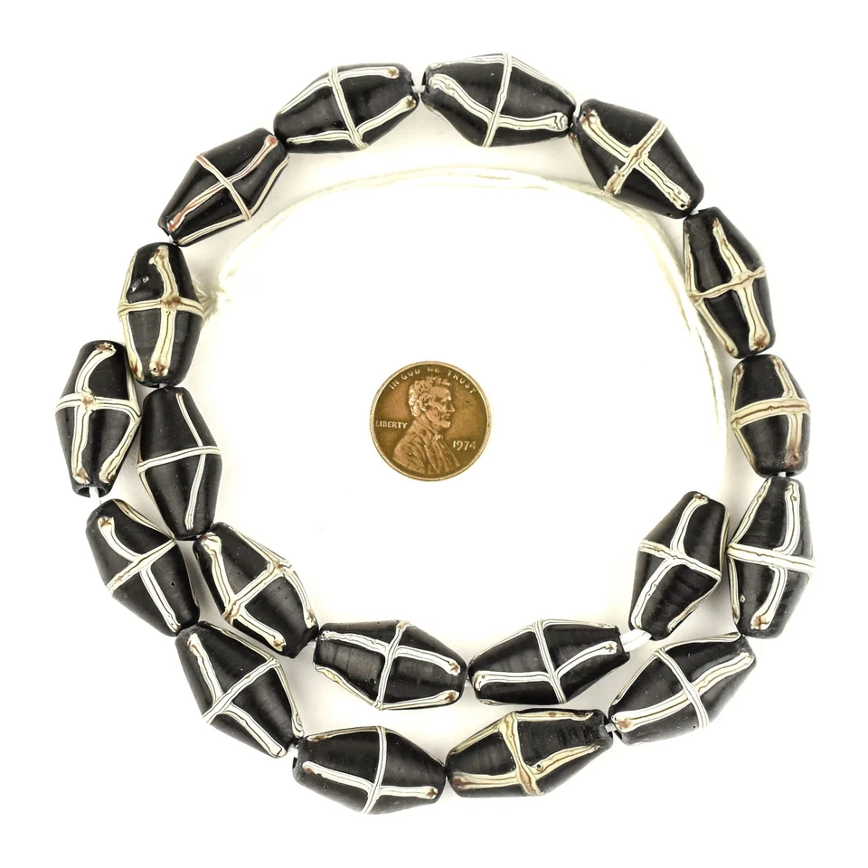 Cuentas Cruz Francesa Java Negro 14mm Indonesia Vidrio Bicono Blanco y Negro Foto 2 de 3