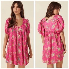 Spell & The Gypsy Solstice Linen Tunic Mini Dress SzSmall Floral Linen Babydoll