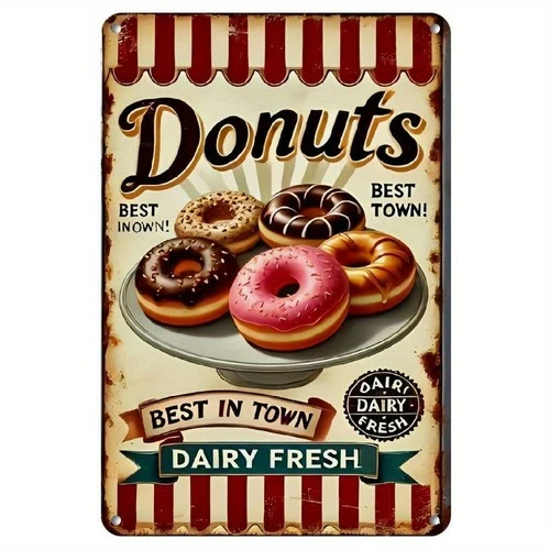 Tin Metal Signs 8 12 inch, "Donut" Retro Metal Sign, Wall Art, Vintage Dine