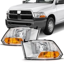 Pair Headlights For 2009-2012 Dodge Ram 1500 2500 3500 Chrome Headlamps Lhrh