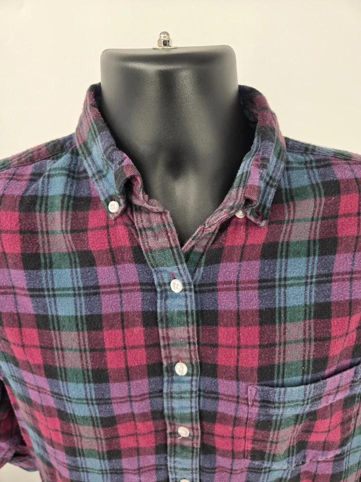 Camisa de flanela feminina LL Bean média roxa azul xadrez manga longa térmica externa - Imagem 3 de 4