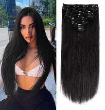 Straight Clip in Human Hair Extensions Real Human Hair 18 Inch Double Weft Seaml