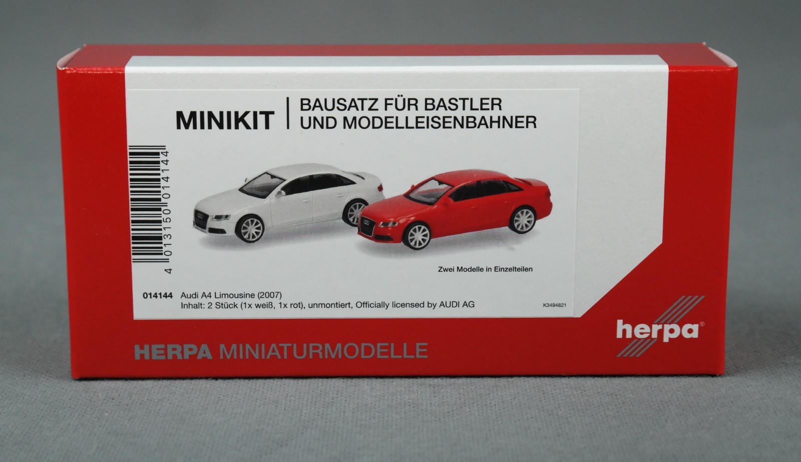 HERPA 014144 H0,1:87 Minikit/Bausatz 2 Stk. Audi A4 Limousine, weiß/rot NEUWARE!