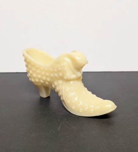 Vintage Fenton Glossy Cameo Hobnail Cat Head Slipper, RARE HTF Stamped Fenton