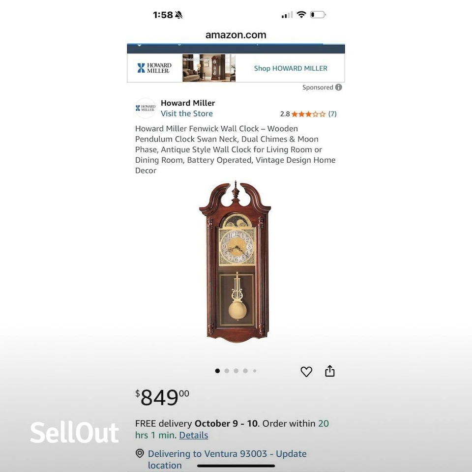 Howard Miller Fenwick Antique Wall Clock with Dual Chimes - Image 3 of 3