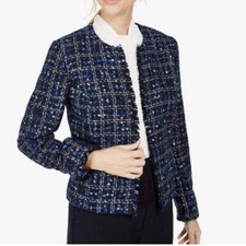 NEW CALVIN KLEIN BLUE TWEED OPEN FRONT CAREER JACKET BLAZER SIZE 10 WOMEN