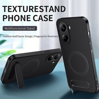 For Xiaomi Poco X7 Pro, Carbon Fiber Pattern Phone Case KickStand Soft Cover