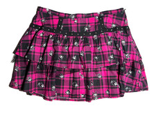 Hot Topic Skelanimals Pink Plaid Tiered Goth Skirt Plus 2 New