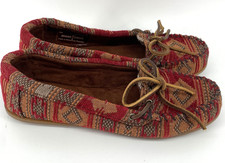 Minnetonka Red Baja Aztec Tapestry Womens Size 7 Moccasins Slip On Southwestern