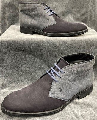 $625 Tod s Chukka Boot 2 Tone Navy Blue / Light Blue Suede Men s 8.5