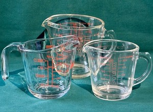 3 Vtg Pyrex Glass Measuring Cups Red Letters D-Handle Anchor 2 Cup Fire King New