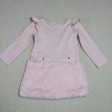 Janie and Jack Pink Faux Fur Ponte Dress Girls 2T Ruffle Shoulder Party