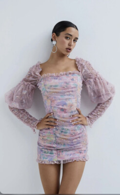 embroidered shimmer mini dress Short Babydoll Embroidered Glitter Party Dress Blush / 2XLarge main image 1